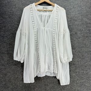 Cute Options Blouse Women S Small White Rayon V-Neck Long Sleeve Crochet Casual